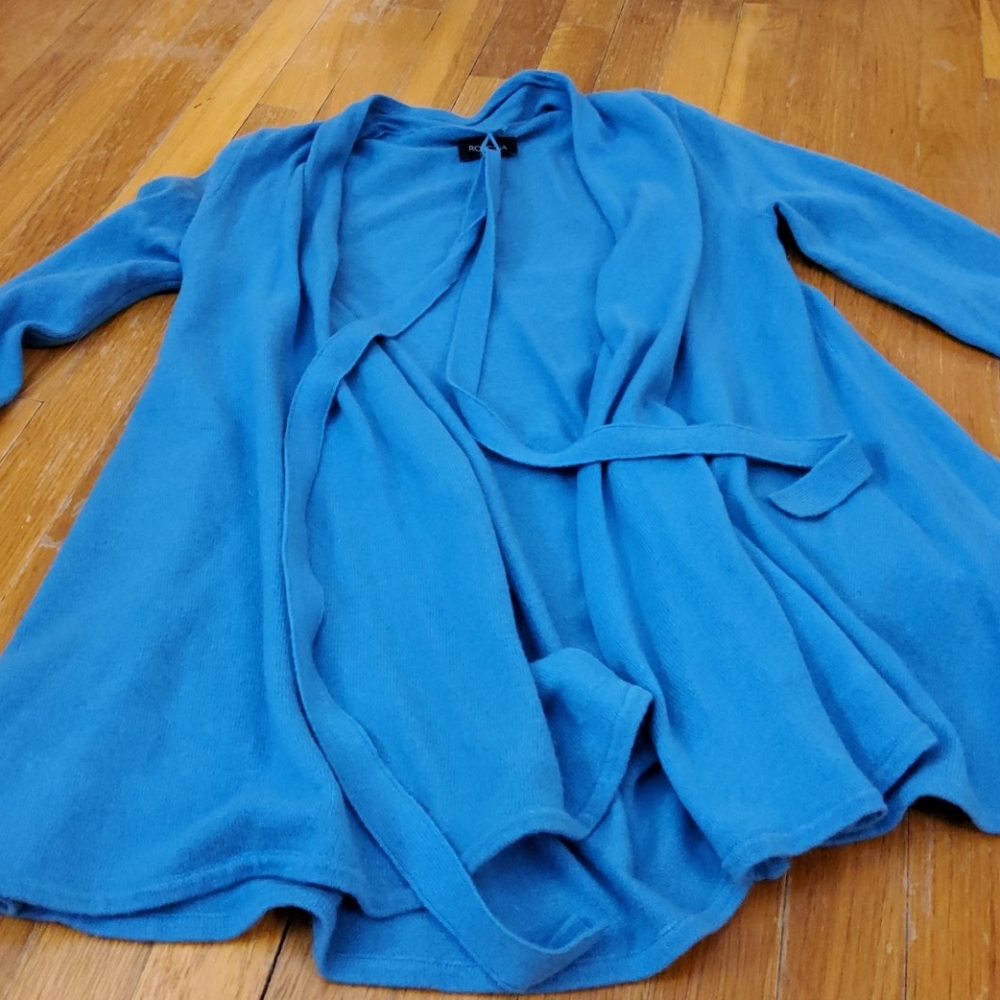 Blue wrap cardigan sweater with belt NWOT